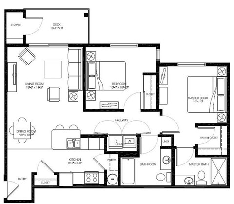 A black and white floor plan of a house with labeled rooms.